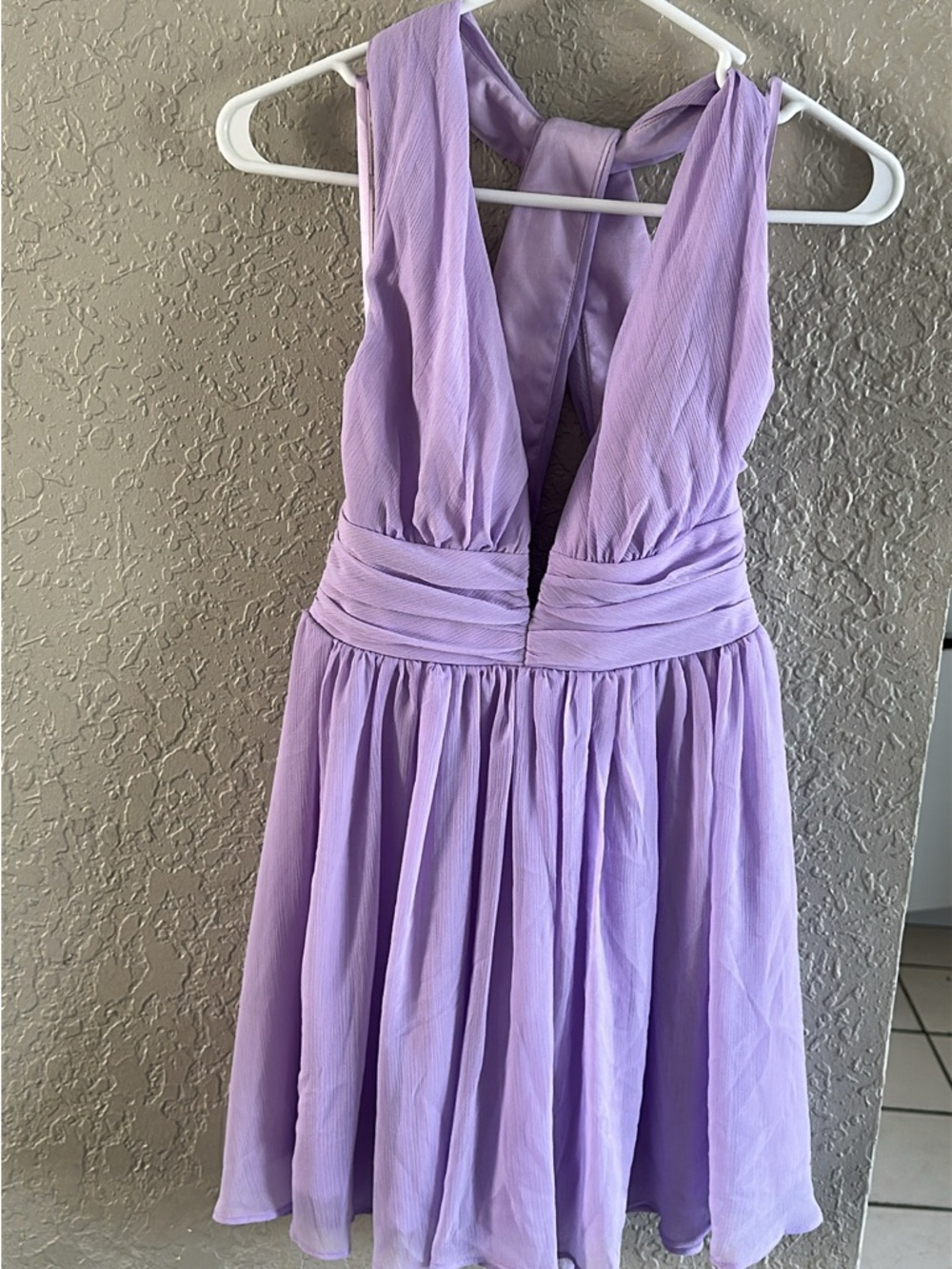 Selfie Leslie Lavender Deep V Chiffon Mini Dress - Picture 2 of 4